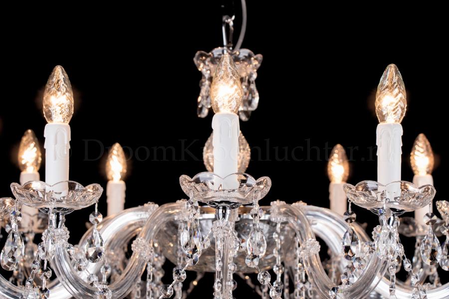 Lustre à pampilles Ø75cm / 12 feux de style classique esprit Marie-Thérèse,  en métal chromé argent et verre transparent